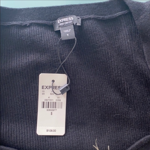 NWT! EXPRESS Ribbed Puff Shoulder Cutout Sweater Thong Bodysuit - Picture 7 of 10